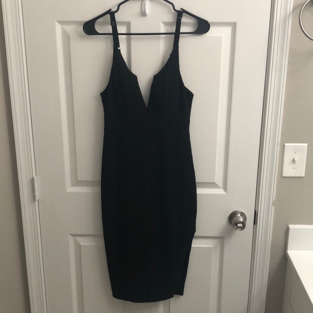 Hello Molly deep V black ribbed dress